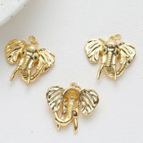 2PCS 14k Plated Elephant Necklace Pendant Charms with Zircon DIY Brass