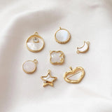 2PCS 14k Plated Moon Star Shell Necklace Pendant DIY Earrings