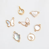 2PCS 14k Plated Moon Star Shell Necklace Pendant DIY Earrings