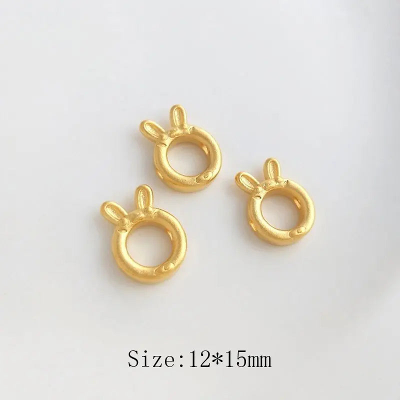 2PCS 14k Plated Rabbit Ring Rope Buckle Charms DIY Jewelry Supplies Brass