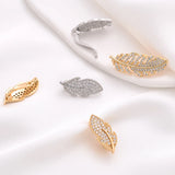 2PCS 14k Plated Leaf Clasp with Zircon Charms for Jewelry Making