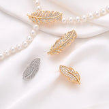 2PCS 14k Plated Leaf Clasp with Zircon Charms for Jewelry Making
