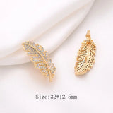 2PCS 14k Plated Leaf Clasp with Zircon Charms for Jewelry Making