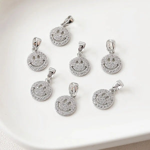2PCS 14mm Smiling Face Pendant Necklace with Zircon Charms