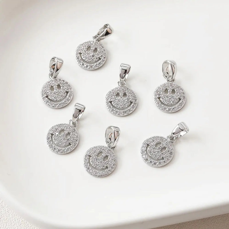 2PCS 14mm Smiling Face Pendant Necklace with Zircon Charms