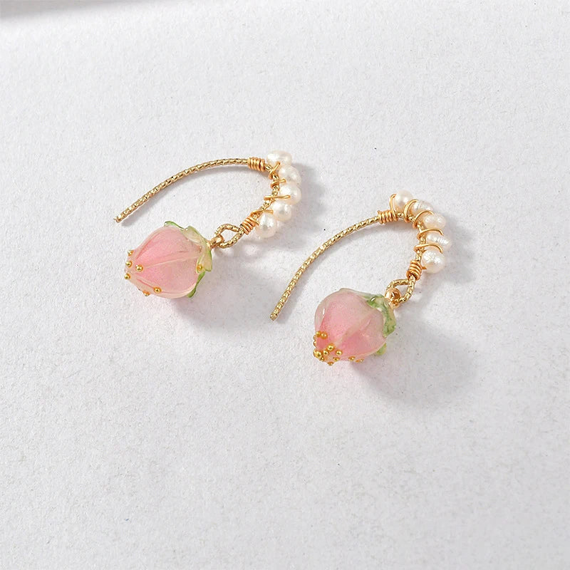 2PCS Mini Strawberry Flower Pendants Beads DIY Jewelry Loose Bead