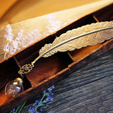 2PCS 16MM Glass Ball Feather Bookmark, Metal Feather Bookmark