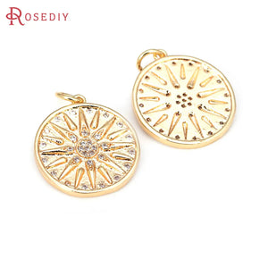 2PCS 18K Brass Zircon Sun Charms Pendants for Jewelry Making