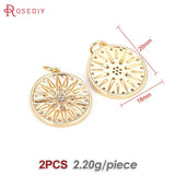 2PCS 18K Brass Zircon Sun Charms Pendants for Jewelry Making