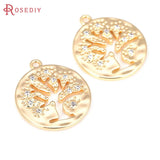 2PCS 18K Brass Zircon Tree Pendants Jewelry Making Supplies