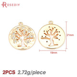 2PCS 18K Brass Zircon Tree Pendants Jewelry Making Supplies
