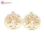 2PCS 18K Brass Zircon Tree Pendants Jewelry Making Supplies