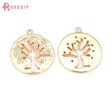 2PCS 18K Brass Zircon Tree Pendants Jewelry Making Supplies