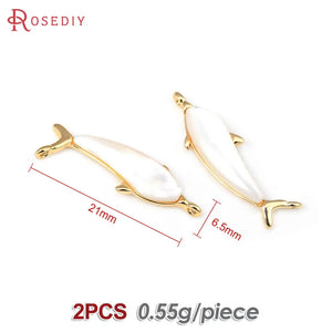 2PCS 18K Brass Shell Connect Charms Pendants for Jewelry Making