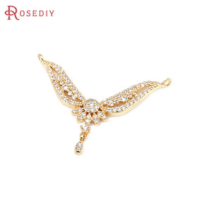 18K Brass & Zircon 2 Holes Wing Connect Charms High DIY Jewelry Making