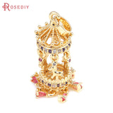 2PCS 18K Brass Zircon Carousel Pendants for DIY Jewelry Making