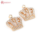 2PCS 18K Brass Zircon Crown Charms Pendants Jewelry Making DIY Supplies