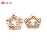 2PCS 18K Brass Zircon Crown Charms Pendants Jewelry Making DIY Supplies