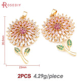 2PCS 18K Brass Zircon Flower Necklaces Charms Pendants for Women