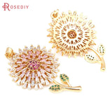 2PCS 18K Brass Zircon Flower Necklaces Charms Pendants for Women
