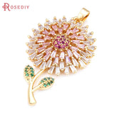 2PCS 18K Brass Zircon Flower Necklaces Charms Pendants for Women