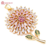 2PCS 18K Brass Zircon Flower Necklaces Charms Pendants for Women