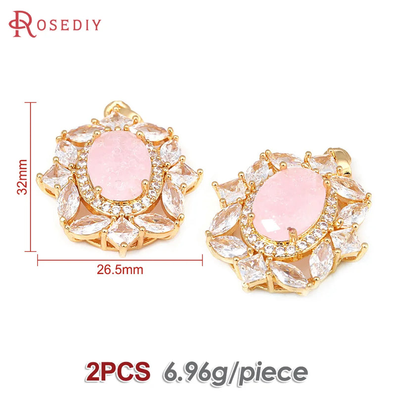 2PCS 18K Brass Zircon Necklaces Charms Pendants Jewelry Making Accessories