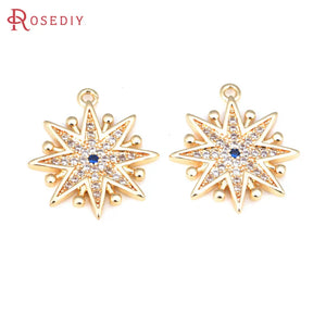 2PCS 18K Star Charms Pendants Zircon Diy Jewelry Making Supplies