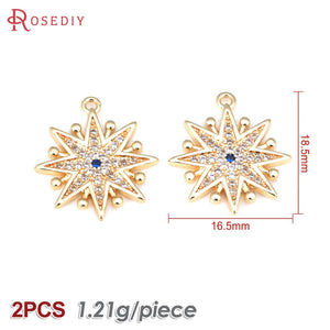 2PCS 18K Star Charms Pendants Zircon Diy Jewelry Making Supplies