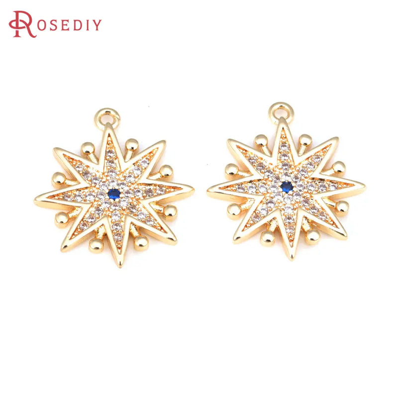 2PCS 18K Star Charms Pendants Zircon Diy Jewelry Making Supplies