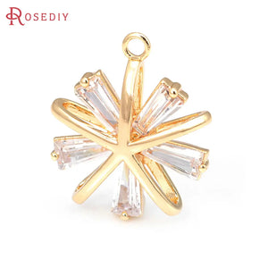 2PCS 18K Brass Zircon Sun Charms Pendants Jewelry Making Supplies