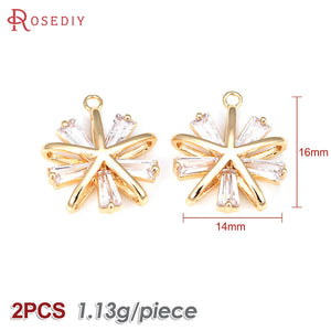 2PCS 18K Brass Zircon Sun Charms Pendants Jewelry Making Supplies