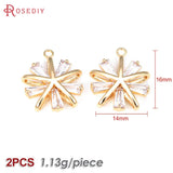 2PCS 18K Brass Zircon Sun Charms Pendants Jewelry Making Supplies
