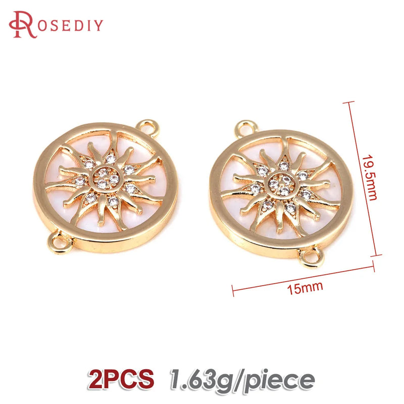 18K Brass Zircon Shell Sun Charms Pendants for Jewelry Making