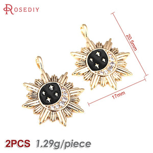 2PCS 18K Zircon Sun Moon Star Charms Pendants Jewelry Making Supplies