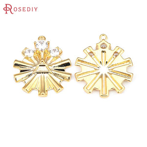 2PCS 18K Sun Star Charms Pendants Zircon DIY Jewelry Making Supplies