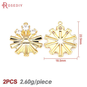 2PCS 18K Sun Star Charms Pendants Zircon DIY Jewelry Making Supplies