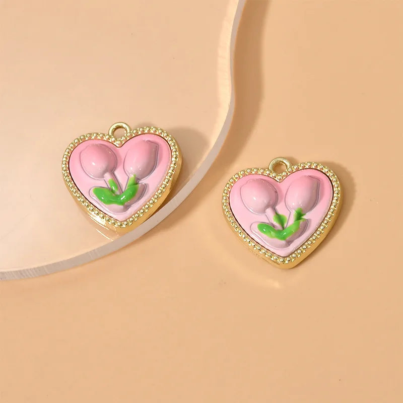 2PCS 19*20mm Heart Flower Pendants Beads DIY Jewelry Making