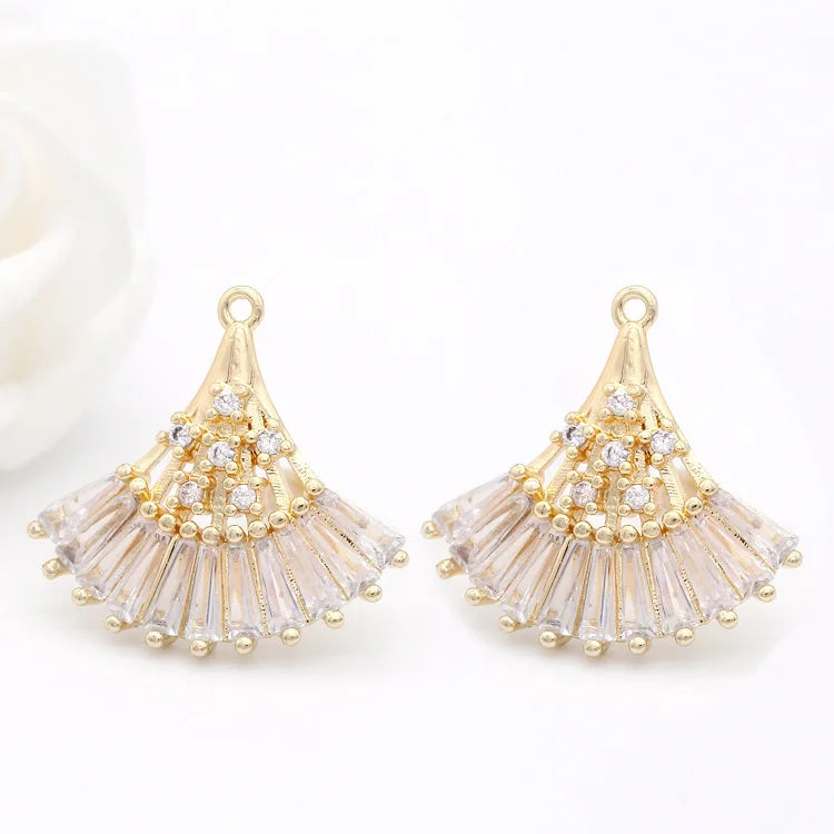2PCS 20x20MM 14K Fan Shape Connect Charms Pendants Jewelry Making Supplies