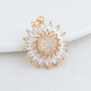 2PCS 23*26MM 14K Brass Zircon Flowers Charms Pendants Jewelry Making