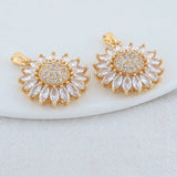 2PCS 23*26MM 14K Brass Zircon Flowers Charms Pendants Jewelry Making
