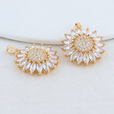 2PCS 23*26MM 14K Brass Zircon Flowers Charms Pendants Jewelry Making