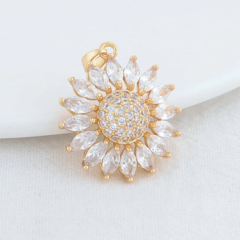 2PCS 23*26MM 14K Brass Zircon Flowers Charms Pendants Jewelry Making
