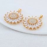 2PCS 23*26MM 14K Brass Zircon Flowers Charms Pendants Jewelry Making