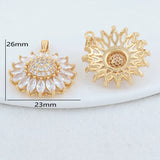 2PCS 23*26MM 14K Brass Zircon Flowers Charms Pendants Jewelry Making