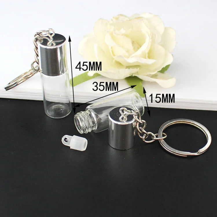 2PCS Glass Bottle Keychain Perfume Dispensing Small Bottle Keyring Gift
