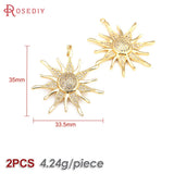 2PCS 18K Brass and Zircon Sun Charms Pendants for DIY Jewelry Making