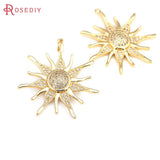 2PCS 18K Brass and Zircon Sun Charms Pendants for DIY Jewelry Making
