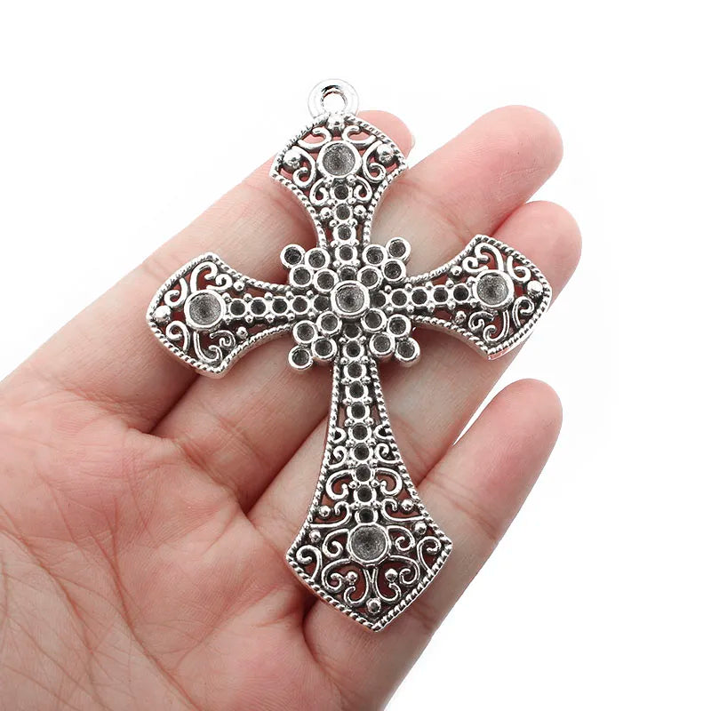 2PCS Large Filigree Cross Charm Pendant DIY Necklace Jewelry