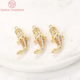 2PCS 8x16MM 24K Brass Zircon Fish Charm Pendants DIY Jewelry Making